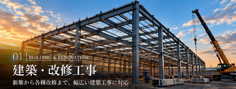 01 建築・改修工事　新築から各種改修まで、幅広い建築工事に対応